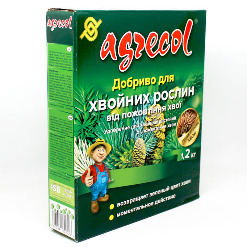 Удобрение Agrecol для хвойных растений от пожелтения хвои